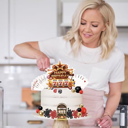 Casino Cake Decoration Set with Mini Slot Machine & Poker Chips