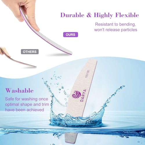 DARYA 100/180 Grit Nail Files - 100 Pcs Professional Double Sided Emery Boards