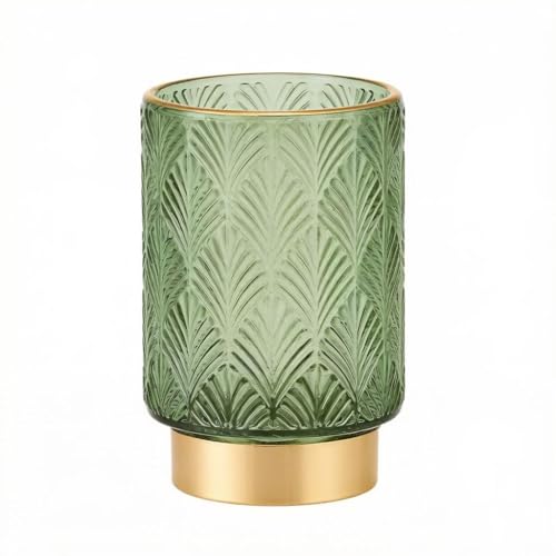 Green Makeup Brush Holder Organizer Glass with Gold Base - Multifunctional Vanity Storage