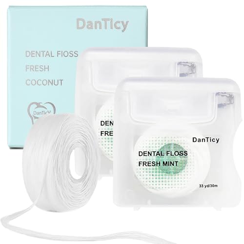 DanTicy 2 Pack Expanding Coconut Oil Mint Dental Floss for Wide Spaces, Implants & Braces