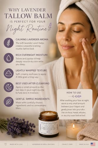 Handmade Lavender Whipped Tallow Balm - 100% Natural Moisturizer (2 oz)