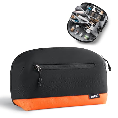 Small Orange Zikurat Waterproof Toiletry Bag with Magnetic Pouch & Wet Dry Separation