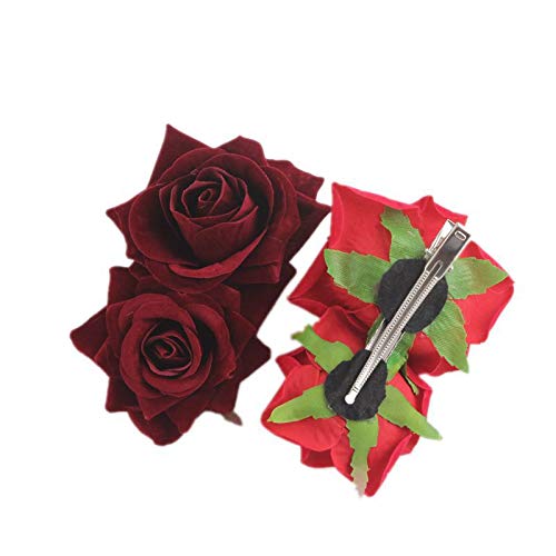 Red Rose Hair Clip for Women & Girls - Floral Hair Accessories Comb for Weddings & Parties