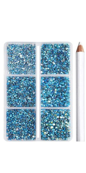 Beadsland Aquamarine AB Flatback Rhinestones 7200pcs - 6 Sizes Nail Art & Craft Gems
