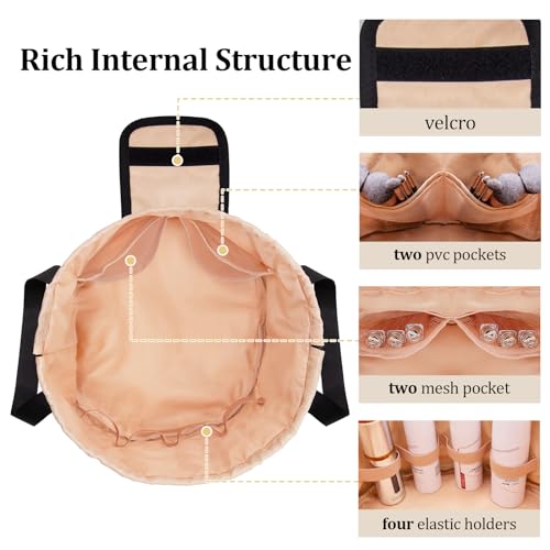 TAPMEI Large Lay-Flat Drawstring Makeup Bag - Waterproof Travel Organizer