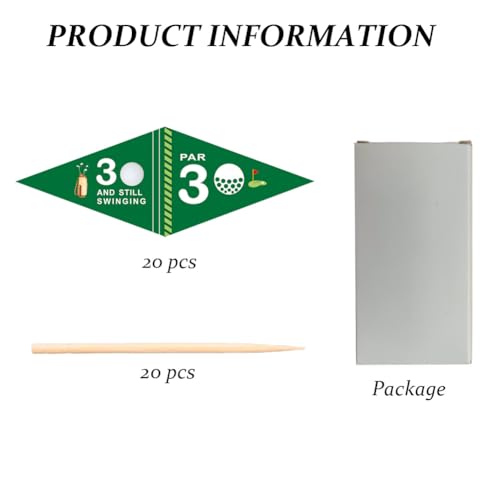 Golf Themed Toothpick Flags - 20 PCS Par 30 Birthday Picks