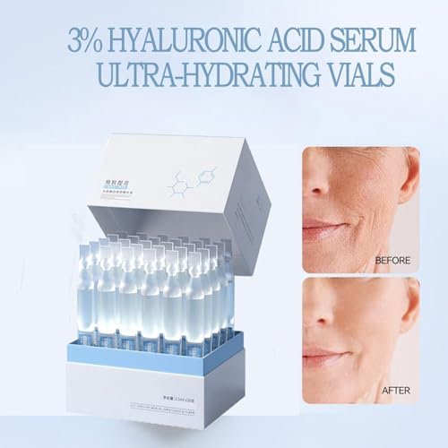 Tropame 3% Hyaluronic Acid Serum Vials | Ultra Hydrating Face Moisturizer for Dry Skin, 30 Single-Use Tubes