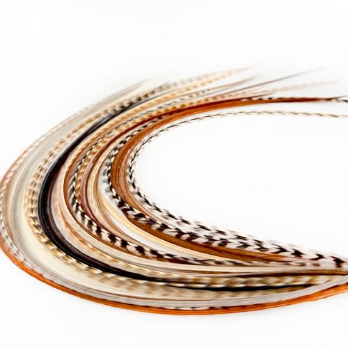 21 Natural Color Hair Extensions ? 9¡±?14¡± Long ? DIY Rooster Kit with 20 Micro-Link Beads ? 100% Real Feathers ? Eye-Catching Boho Style
