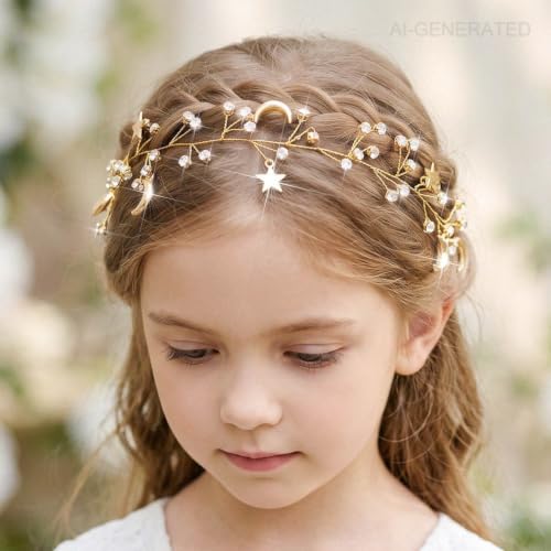 Gold Moon Headpiece Rhinestone Hair Vine for Brides