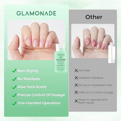 Glamonade Acetone Nail Polish Remover with Aloe Vera - 6.34 Fl Oz