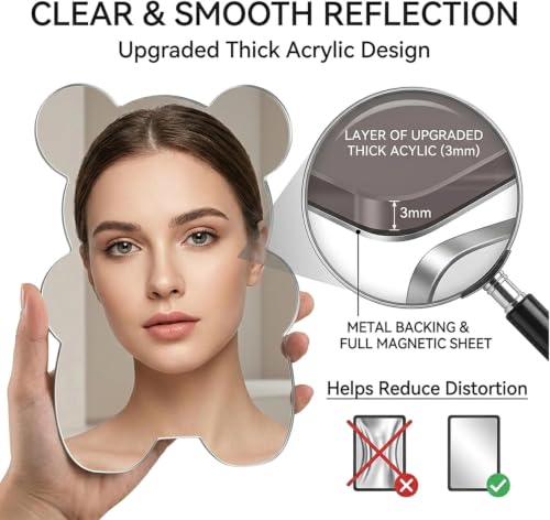 Bear-Shaped Magnetic Locker Mirror, 7x9 Inch Shatterproof Acrylic Vanity