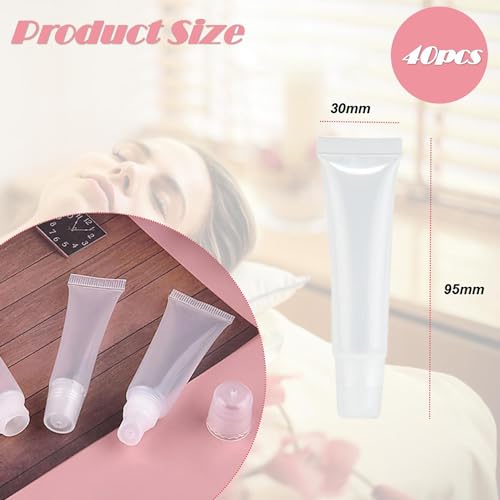 40 Pcs Clear Lip Gloss Tubes 15ML Refillable Cosmetic Containers for DIY Lip Balm & Travel