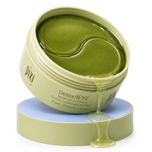 Pixi DetoxifEYE Depuffing Hydrogel Eye Patches with Cucumber, Hyaluronic Acid & Caffeine for Puffy Eyes and Dark Circles | Treats Tired Eyes, Puffiness and Eyebags | Hydrate Eye Area, 60 Patches