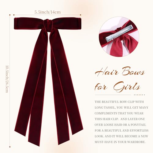VOBOBE 4PCS Velvet Hair Bows for Girls & Women with Long Tails - Black, Red, Green, Navy