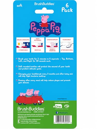 Peppa Pig Kids Toothbrush 6 Pack with Soft Bristles