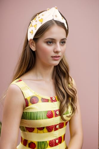 Banana White Headband for Women - Rhinestone Top Knot Hairband
