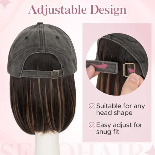 SEGOHAIR Baseball Cap with 6-Inch Synthetic Straight Hair Extension