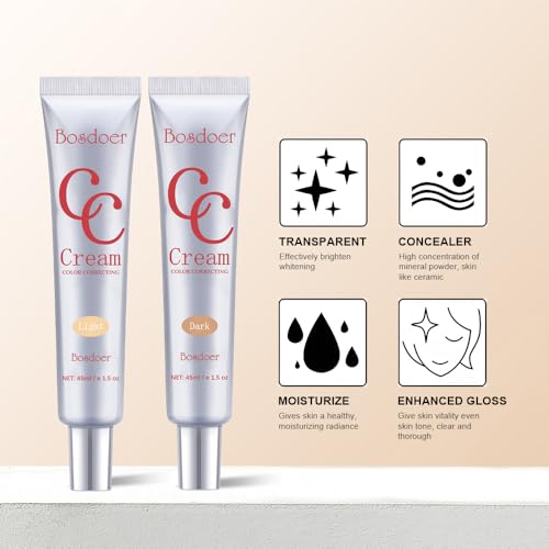 Bosdoer Color-Correcting CC Cream 2PCS Dark Shade, Hydrating & Sensitive-Friendly