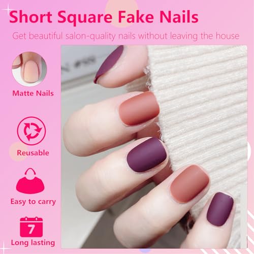 AddFavor Matte-Round Short Press-On Nails 576pcs Full Cover Fake Nail Tips for Women Girls