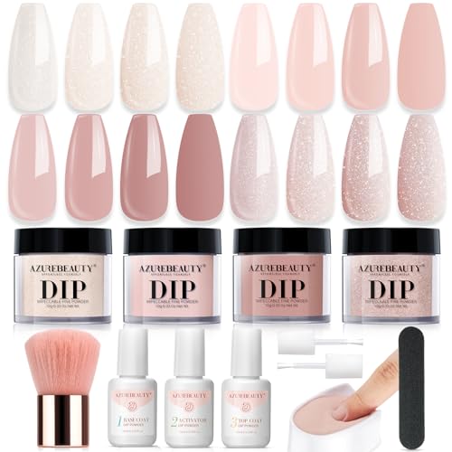 AZUREBEAUTY Amber Glitter Dip Powder Nail Kit - Starter Set for DIY Manicure