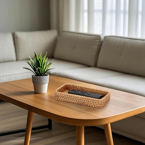BTSKY Handwoven Rattan Tray | 8.3" x 4.7" Decorative Organizer