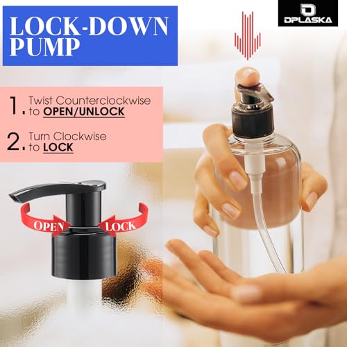DPLASKA 3-Pack 16oz Clear Pump Bottles with Locking Pump, 3 Colors