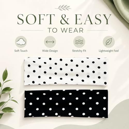 Classic Black and White Polka Dot Headbands - 2 Pack for Women