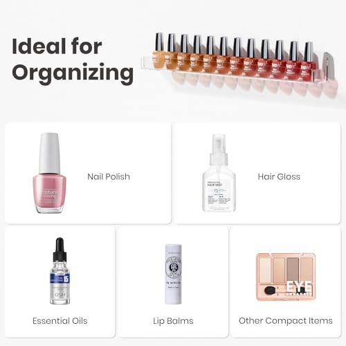 NIUBEE 15 Inch Wall Mounted Nail Polish Organizer - 6 Clear Shelves Pack