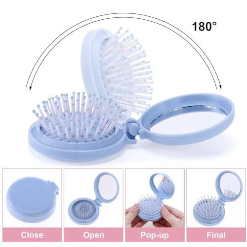 Meanplan 12 Pcs Mini Hair Brush Set with Mirror & Scrunchies - Popular