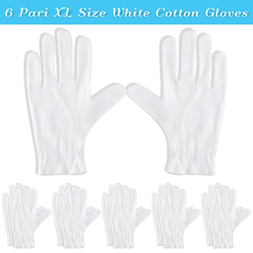 PAXCOO Extra Large White Cotton Gloves – 6 Pairs for Moisturizing & Eczema Relief (Pack of 2)