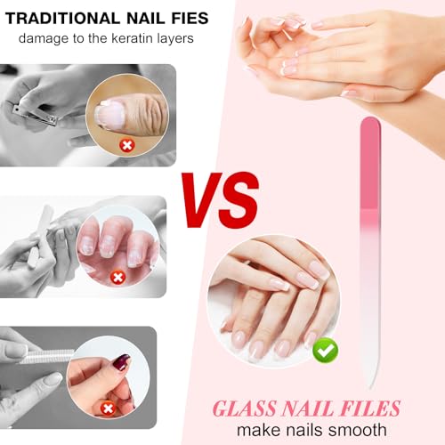 6 Pack Glass Nail Files with Case - Durable & Easy to Clean