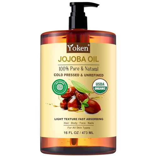 Yoken Organic Jojoba Oil 16oz – USDA Certified Cold Pressed Moisturizer