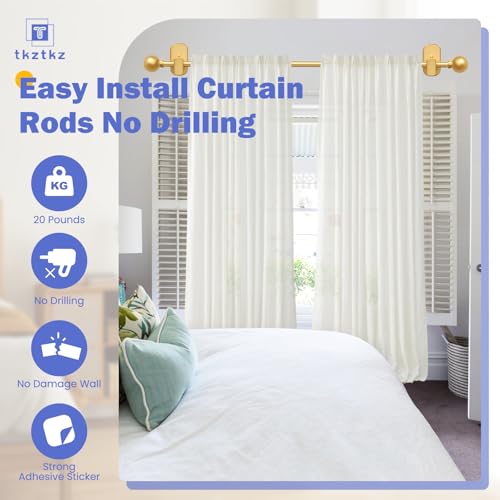 Gold Curtain Rod No Drilling with Adhesive Brackets, 18-28"