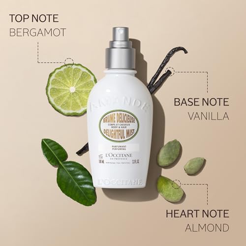 L'OCCITANE Almond Hair & Body Mist, Lightweight Fragrance Spray, Sweet Gourmand Vanilla Scent, Hydrating Glow Finish, Layering Perfume For Silky Skin