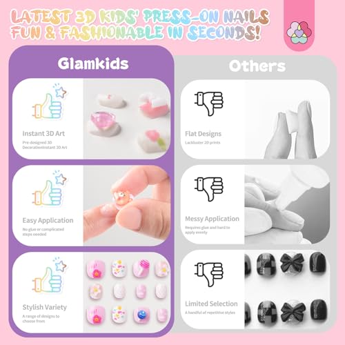 SAVILAND Kids Press-On Nails - 84 Pcs Cute 3D Fake Nails for Girls (5-9)