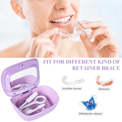 Purple Double Layer Retainer Case with Mirror & Accessories - Longmon