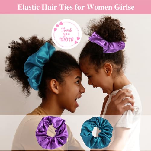 Heniho Satin Bonnets for Girls - Teal & Purple, Curly Hair Sleep Caps with Scrunchies, Adjustable, Kids Hair Care