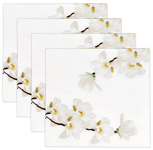 Magnolia Cocktail Napkins - White Floral Disposable Paper Napkins for Events