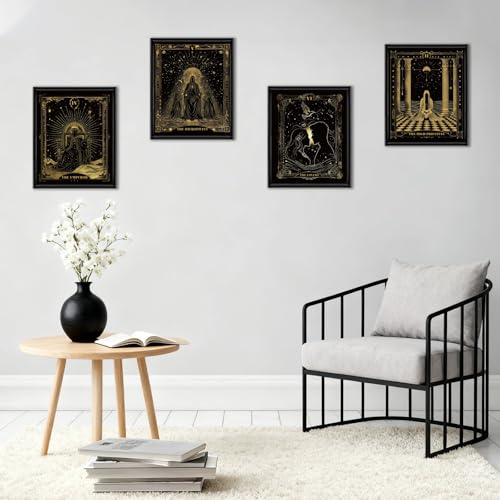 Tarot Wall Art Prints Set of 9 - Black and Gold Home Decor