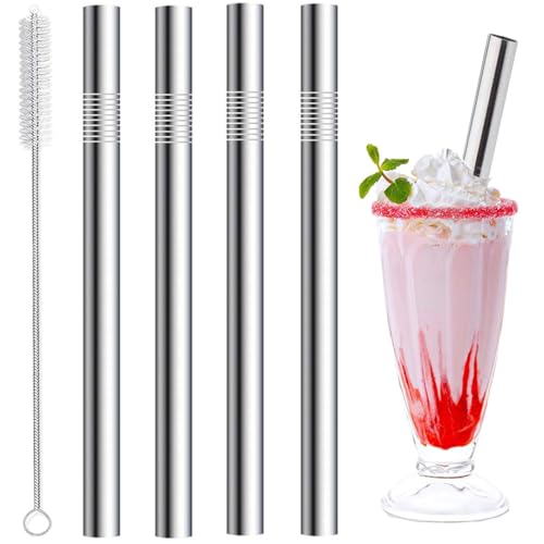 Vinaco 4 Pack Reusable Stainless Steel Smoothie Straws - 0.4" Wide, 10.5" Length