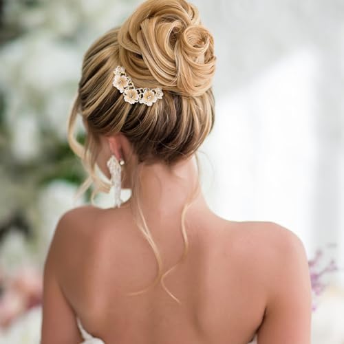 Gold French Hair Pins for Women - 2pcs Pearl Flower Bun Clips