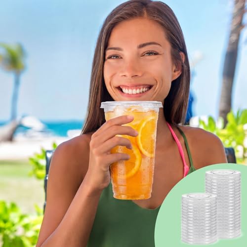 50 Clear Plastic Strawless Flat Lids for 32 oz Cups - Durable & Versatile