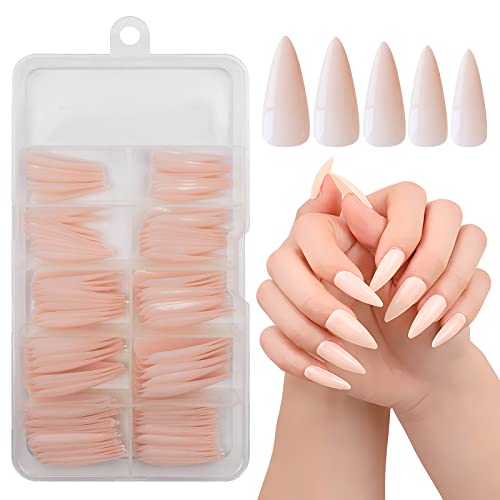 Lifextol Extra Long Nude Stiletto Press-On Nails 120pc Kit