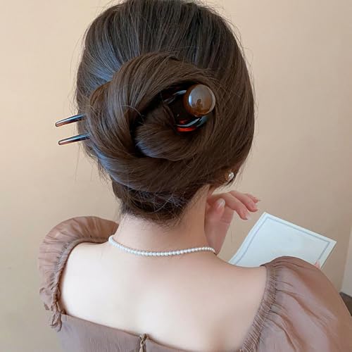 U-Shaped French Hair Pins with Pearls – 4-Piece Acetate Hair Fork Set