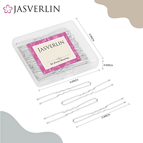 JASVERLIN Silver U Shaped Hair Pins - 100 Pcs 2.4 In Bun Pins