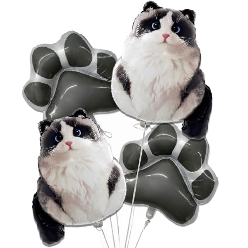 Birman Cat Foil Balloons Set - Cat Paw & Sitting Cat Decorations