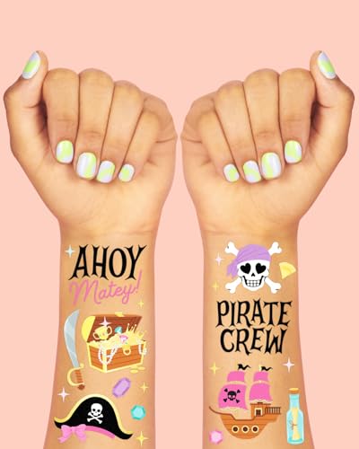 48 Pirate Crew Temporary Tattoos Gold Foil Kids Party Favors Set