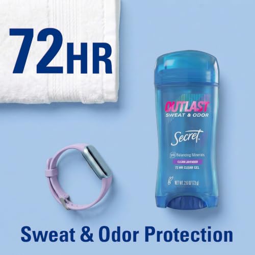 Secret Outlast Antiperspirant Deodorant for Women, 72HR Protection, Clear Gel, Lavender Scent, 2.6 oz