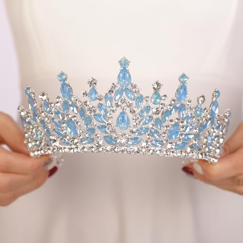 JWICOS Blue Crystal Princess Tiara Headband for Wedding Prom Bridal Party