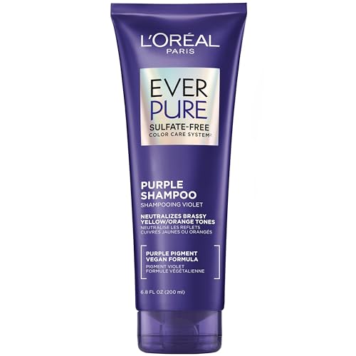 L¡¯Oreal Paris Sulfate Free Brass Toning Purple Shampoo for Blonde, Bleached, Silver, or Brown Highlighted Hair, EverPure, 6.8 Fl Oz (Packaging May Vary)